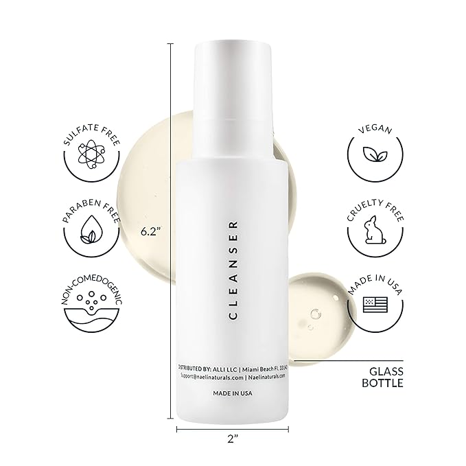 NAELI Gentle Face Cleanser - All Natural Anti Aging Vitamin C Face Wash for Sensitive & Dry Skin with Hyaluronic Acid & Antioxidants - Vegan & Cruelty Free, 4 oz
