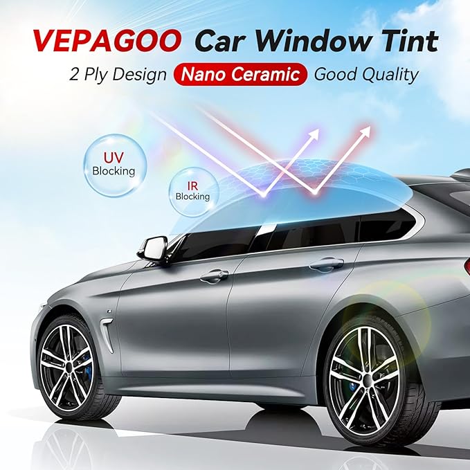 Vepagoo Nano Ceramic Car Window Tint Film 20% VLT- 20" in 30Ft Privacy Window Tint, Blocks UV/IR Rays, Heat & Glare - Scratch Resistance Car Window Film