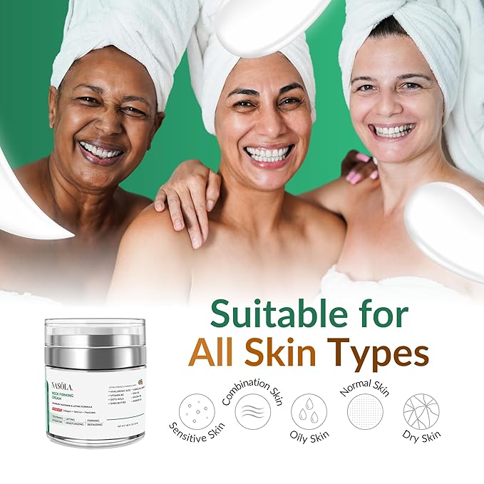 Nasola Neck Firming Cream for Tightening & Lifting Saggy Skin with Retinol, Collagen, Hyaluronic Acid, Peptides & Jojoba Oil – Anti-Aging Neck & Décolleté Cream for Women & Men, 1.85 Fl Oz