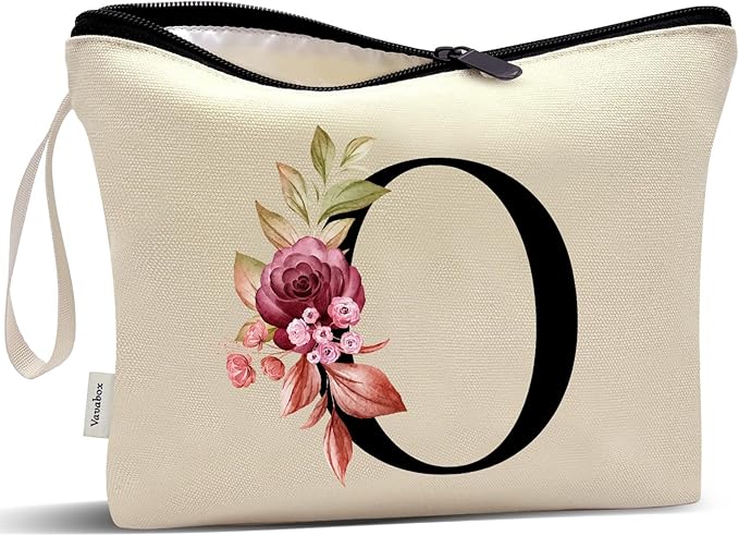 Vavabox A-Z Personalized Makeup Bag, Birthday Gifts for Women Mom, Gifts for Best Friend, Bride Bridesmaid Cosmetic bag (O, Cream Yellow)
