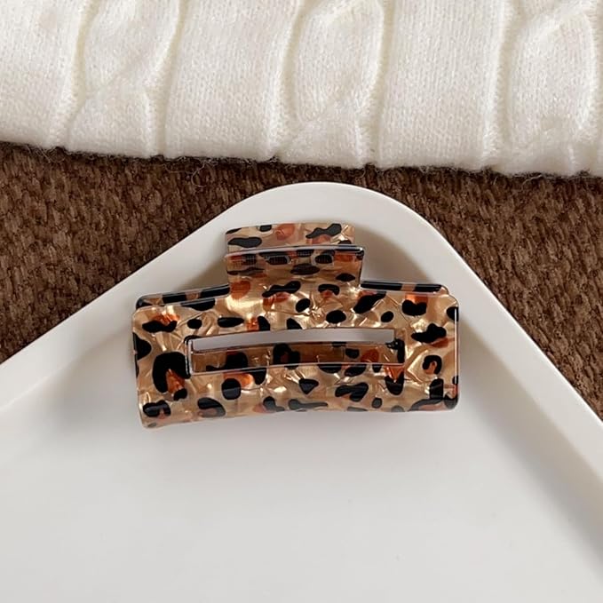 Textention Tortoise Hair Claw Clips, 3 Inch Non-Slip Acrylic Banana Barrettes Jaw Clips, Leopard Print Strong Hold Stylish Hair Accessories for Women Ladies Thin Thick Hair (2pcs)