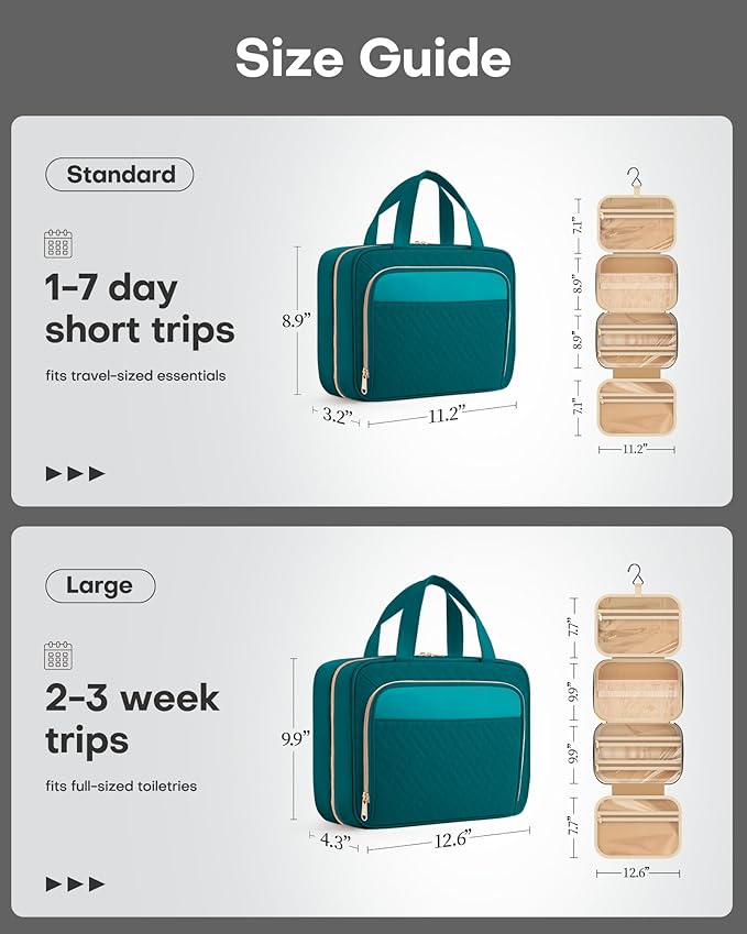 HOTOR Hanging Travel Toiletry Bag Women Men, Teal, Medium