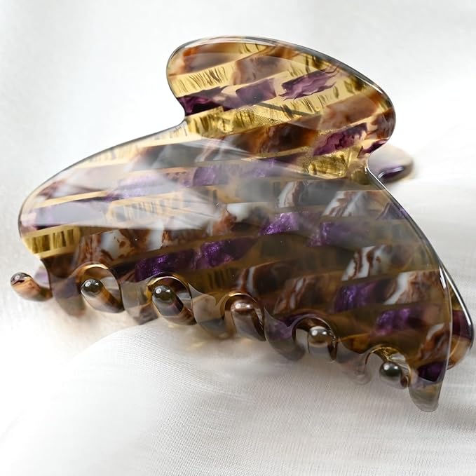 Prettyou Handmade Celluloid Acetate French Design Barrettes Tortoise Shell Claws Hair Claw Luxury Fashion Accessories Hair Clip for Women (brown purple)