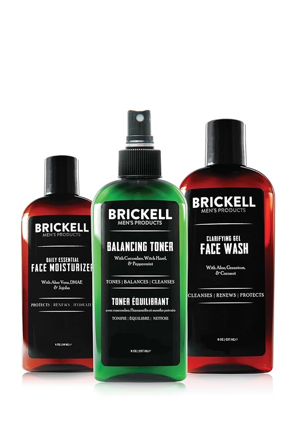 Brickell Men's Daily Face Cleanse Routine for Oily Skin, Alcohol Free Toner, Gel Facial Wash and Moisturizer, With Hyaluronic Acid, Aloe, and Witch Hazel, Unscented