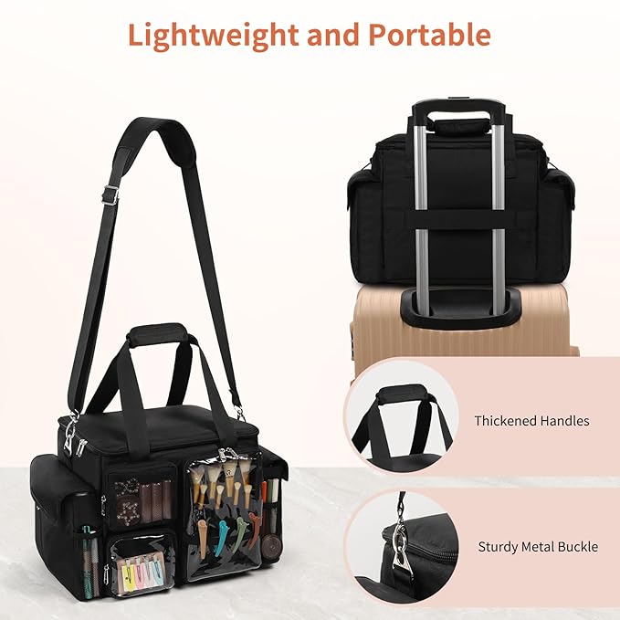 onemoky Large Hairstylist Traveling Bag, Hair Tool Organizer with Removeable Dividers, Hairdresser Hair Tools Travel Bag with Multi Pockets, Professional Makeup Artist Bag with Shoulder Strap