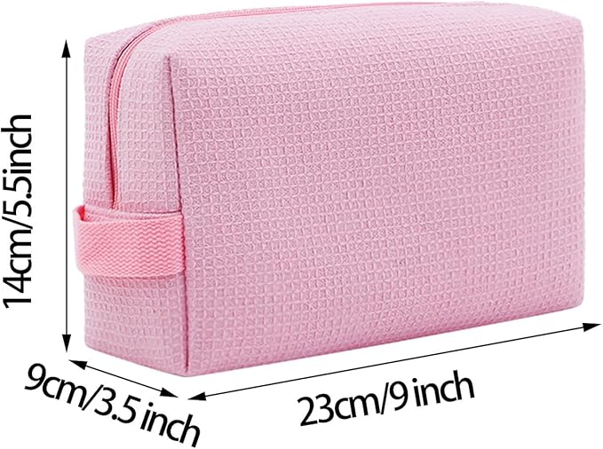 DYSHAYEN Small Waffle Makeup Bag for Travel, Pink
