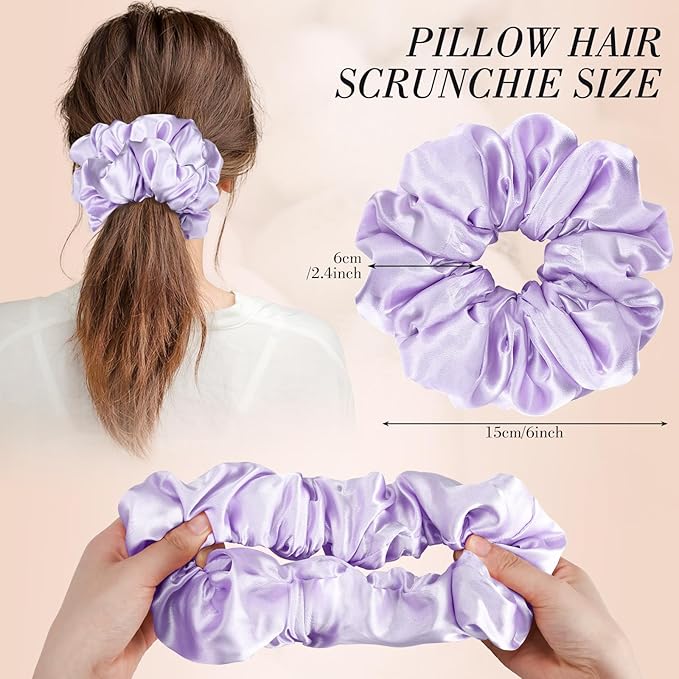 3 Pcs Satin Scrunchies for Thick Curly Hair, Oversized Sleep Hair Ties