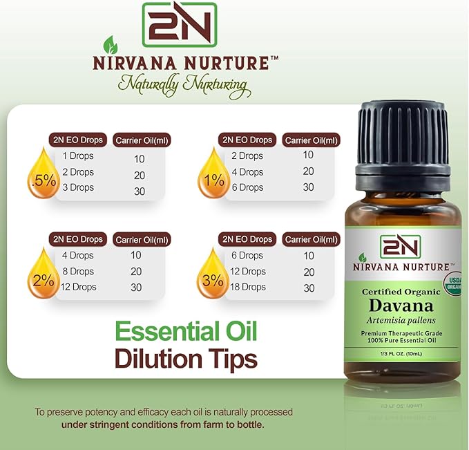 Nirvana Nurture Davana Essential Oil, 100% Pure Undiluted, Aromatherapy Oil for Diffuser, Hair & Skin Care