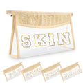 Small Boho Straw Clear Skin Makeup Bags for Women&Girls, Zipper Cosmetic Bag Chenille Varsity Letter Patch Bag, Preppy Cute Toiletry Pouch, Trendy Organizer Storage Bag for Beach Travel Essentials