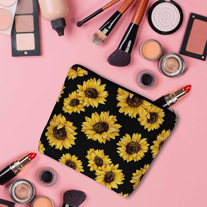 Kalygon Sunflower Cosmetic Bags For Women, Blossom Sunflowers Yellow Roomy Makeup Bag Toiletry Bag Accessories Organizer Storage Bags Makeup Pouch For Travel Business Gym Camping Bathroom