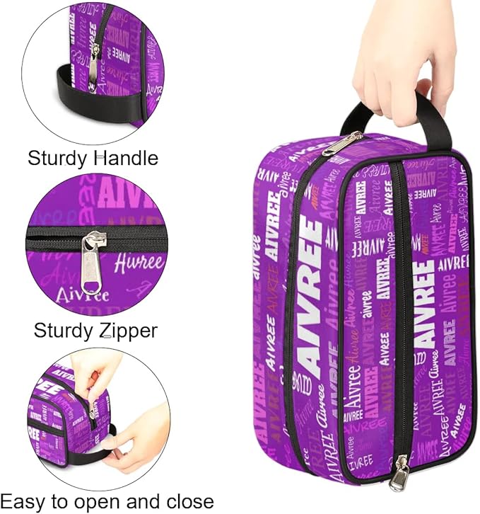 Personalized Name Makeup Bag Gift Bright Purple Solid Color Background