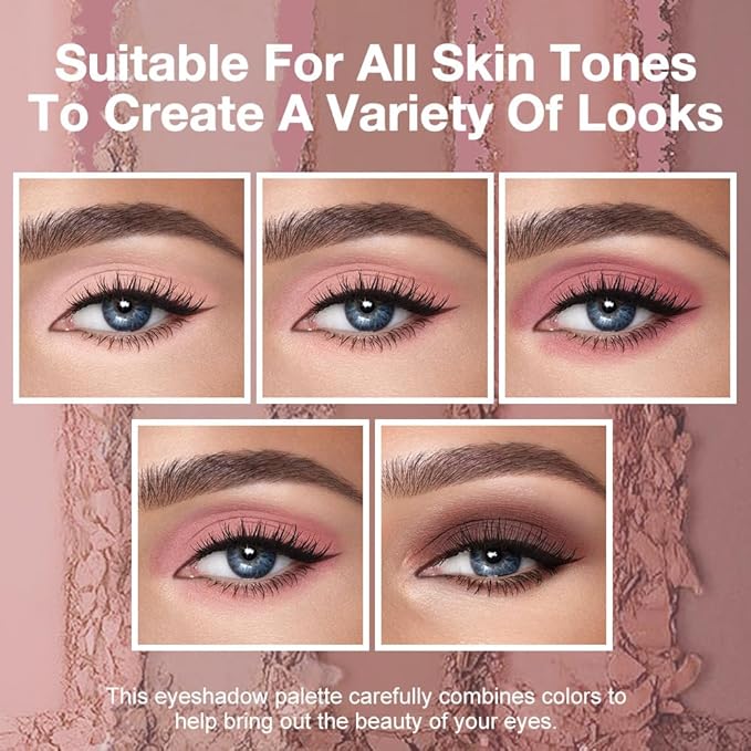 JUAAZIN 5 Colors Matte Eyeshadow Makeup Palette, 5 Natural Neutral Nude Brown Faded Rose Colors Eyeshadow, Looks for Brown Eyes Women Finish Long Wearing Waterproof Professional Eye Makeup 04#