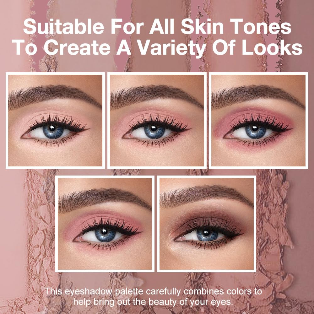 JUAAZIN 5 Colors Matte Eyeshadow Makeup Palette, 5 Natural Neutral Nude Brown Faded Rose Colors Eyeshadow, Looks for Brown Eyes Women Finish Long Wearing Waterproof Professional Eye Makeup 04#