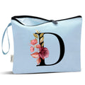 Vavabox A-Z Personalized Makeup Bag, Birthday Gifts for Women Mom, Gifts for Best Friend, Bride Bridesmaid Cosmetic bag (D, Blue)