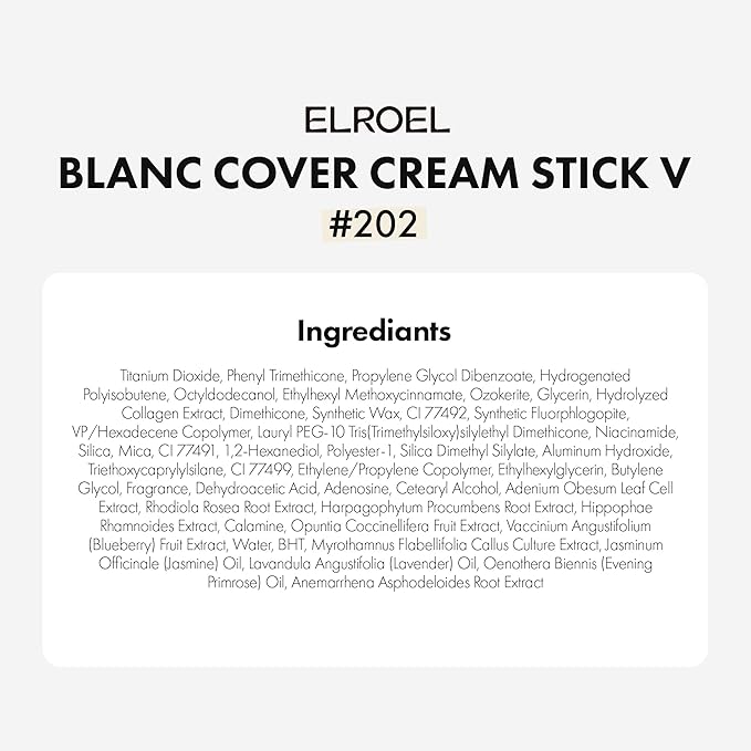 ELROEL Blanc Cover Cream Stick V White - Korean Color-Changing Foundation Stick with Volufiline - Medium to Full Coverage Dewy Finish Base Makeup - Dual-Ended with Detachable Brush (202 Natural)