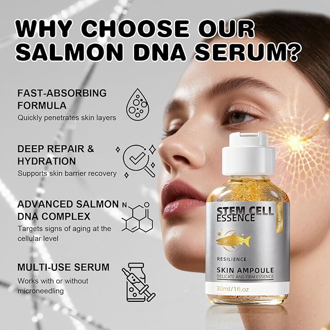 Salmon DNA Serum – Salmon DNA Microneedling Serums for Face, Anti-Aging Hydration Booster, Skin Repair, Brightening & Firming Serum for Use with Microneedling, Derma Roller & Pen