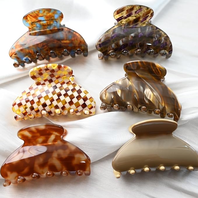 Prettyou Handmade Celluloid Acetate French Design Barrettes Tortoise Shell Claws Hair Claw Luxury Fashion Accessories Hair Clip for Women (marble coffee)