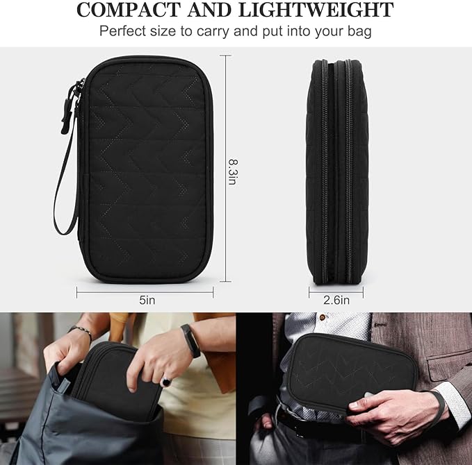 FYY Electronic Organizer, Travel Tech Pouch Bag, Medium, Black Quilted