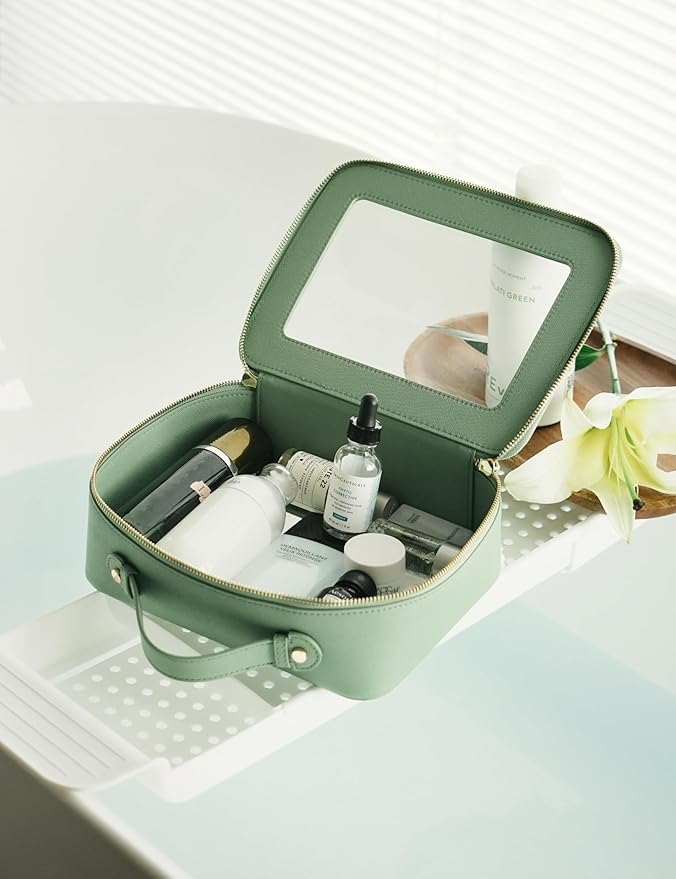 Popvibe Clear Makeup Bag Mahjong Tile Bag with Zipper and Handle Sage Green