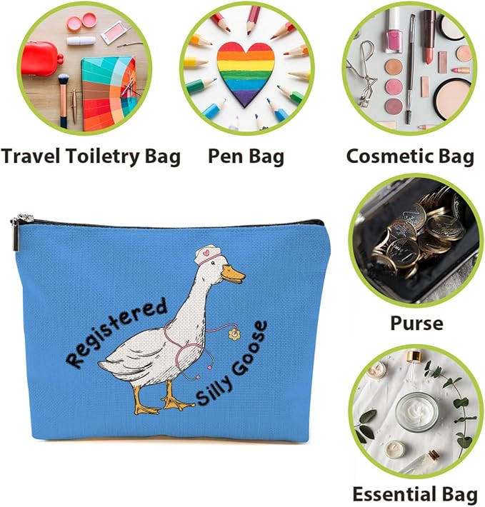BQXH Nurse Practitioner Gifts Makeup Bag, Nurse Accessories Funny Goose Cosmetic Bag, Travel Organizer Zipper Pouch Thank You Nurses Week Gifts for Women Registered Nurses Coworker, Blue