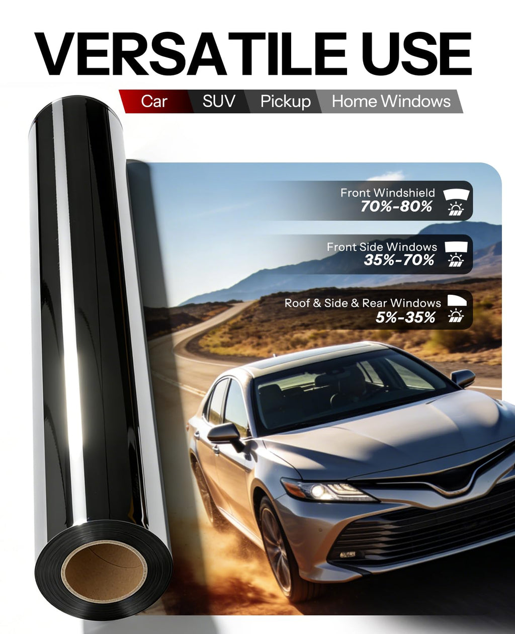 IAQWE 3% VLT Ceramic Car Window Tint Film 20 in x 25 ft Roll
