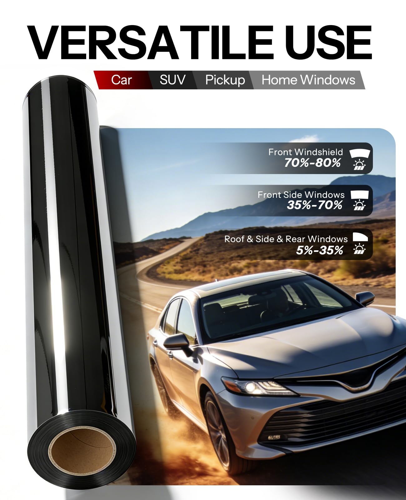 IAQWE 35% VLT Ceramic Car Window Tint Film 30 in x 15 ft Roll