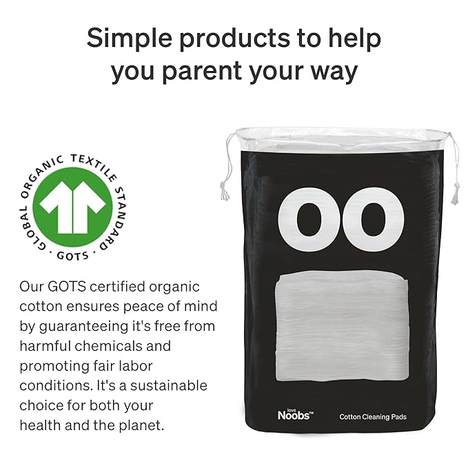 Baby Cotton Pads by LoveNoobs, 60 Ct Organic Cotton Squares, XL Lint-Free