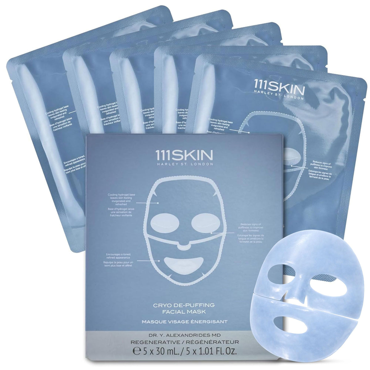 111SKIN Cryo De-Puffing Energy Facial Mask, Fragrance Free, Set of 5