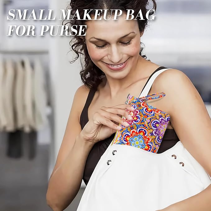 Gloppie Small Makeup Bag for Purse Boho Cosmetic Sunscreen Bags for Women