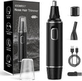 XOOMRSCP Professional Rechargeable Nose Hair Trimmer for Men – 2-in-1 Painless Ear & Nose Trimmer with IPX7 Waterproof Dual-Edge Blades, Also for Eyebrow & Facial Hair (Black Silver)