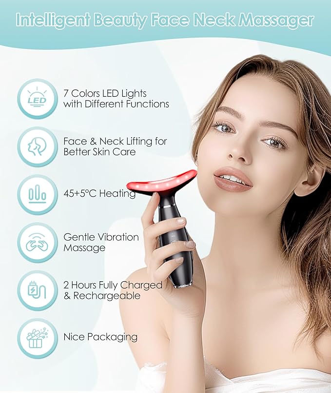 Jobazok 7 Color Neck Face Massager - Facial Massager Tool for Skin Care at Home, Vibrating Face Massager with Thermals, Galvanic Machines Black