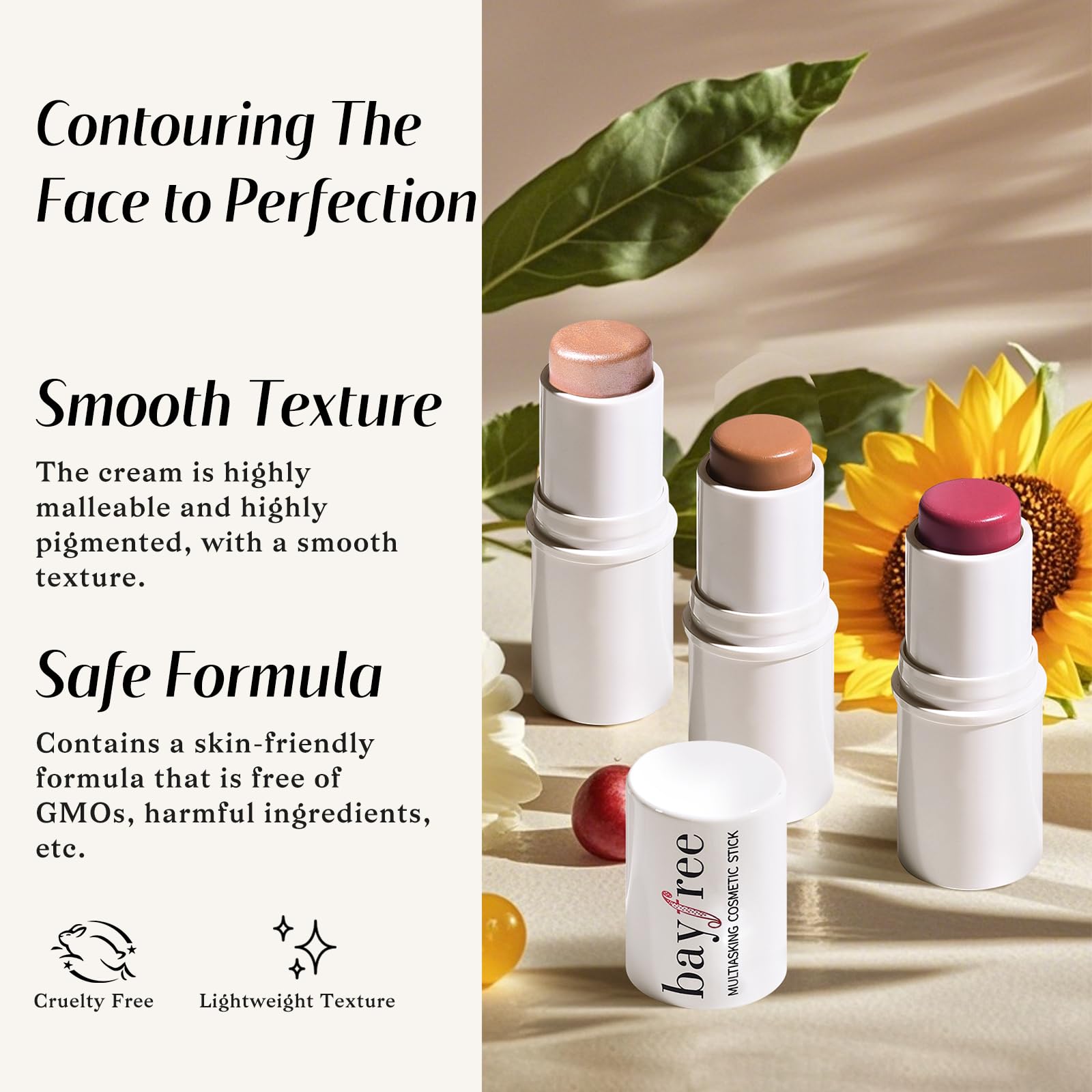 KIMUSE Multi Stick Trio Face Makeup, Cream Blush Stick for Cheeks & Lips, Contour Stick & Highlighter Makeup Sticks for All Skin