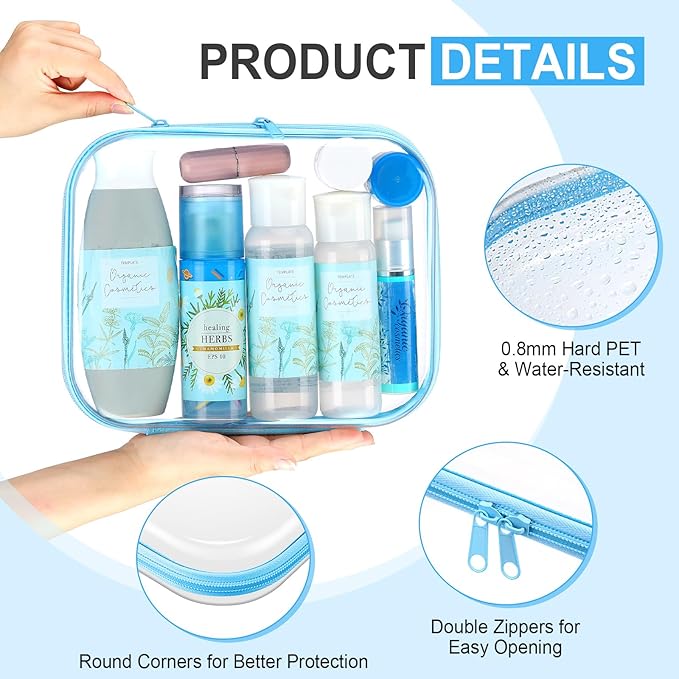 Hoolerry 3 Pcs Clear Hard Zipper Case Hard Plastic Zipper Pouch Makeup Bag Portable Travel Organizer for Cosmetics, Office Supplies, Documents & Toiletries(Multicolor,M)
