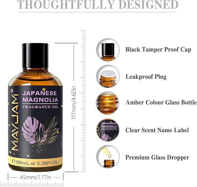 MAYJAM 100ML/3.38FL.OZ Japanese Magnolia Fragrance Oils with Glass Dropper, Essential Oils for Diffusers for Home, Long Lasting Scented Oils for Diffusers Soap Candle Making