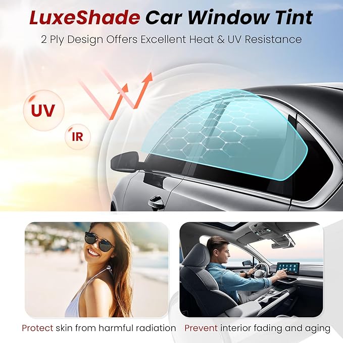 LuxeShade Car Window Tint, 2Ply 5% Premium Nano Carbon Window Tint for Car, 24In x 100Ft Automotive Car Tint Privacy Film with Strength Adhesive, Blocks UV/IR Rays, Reduce Heat & Glare