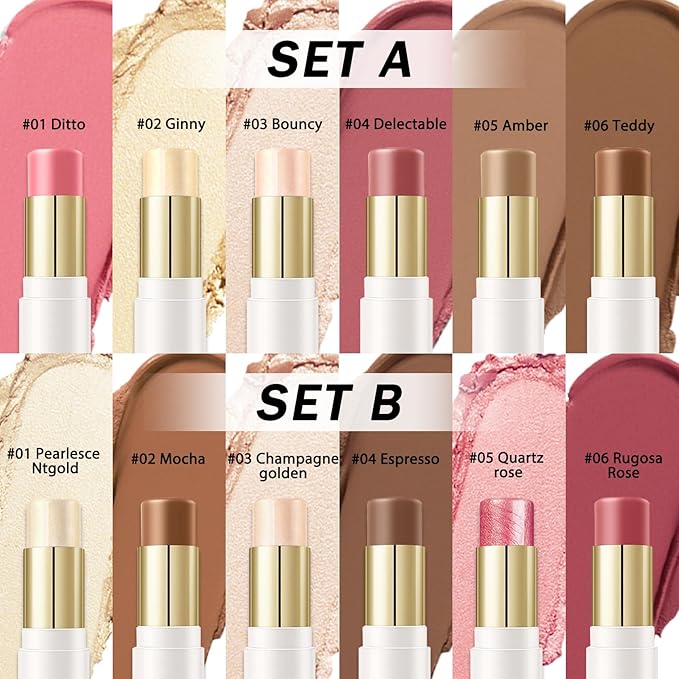 IONSGAKO 6 Colors Double-ended Cream Contour Stick Makeup Kit, Set A