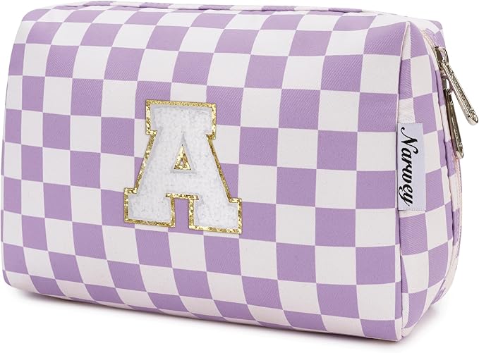 Narwey Initial Makeup Bag, Graduation Gifts for Teen Girls kids Tween, Trendy Stuff 6-18 Years Old, Personalized Cute Travel Cosmetic Toiletry Bag, Birthday Teacher Bridesmaid Mom Gifts for Women (A)