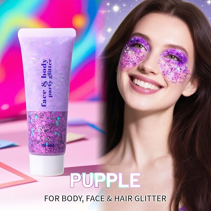 DAGEDA Purple Body Glitter Gel,Sparkly Hair Face Glitter Makeup Accessories