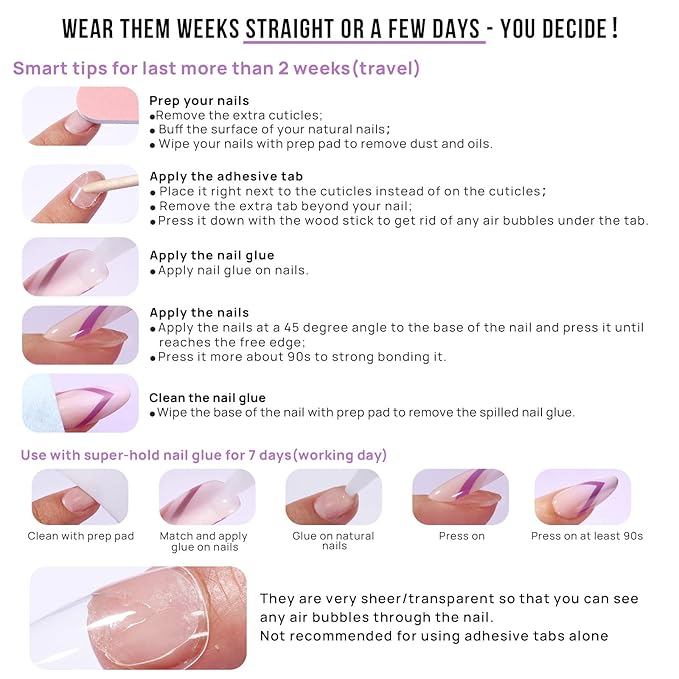 BTArtbox Press On Nails, Braveheart, Short Square, Black French Tip, 30Ct