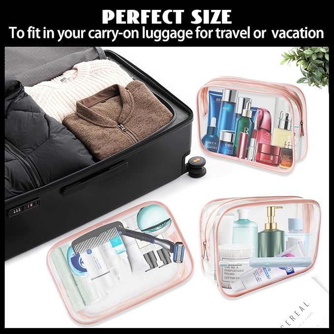 YedsIntu 16 Pieces Clear Cosmetic Bags, Large Transparent Makeup Bags, TSA Approved Toiletry Bag for Travel, PVC Waterproof Clear Pouch with Zipper Make Up Bag for Women and Men Traveling (Orange L)