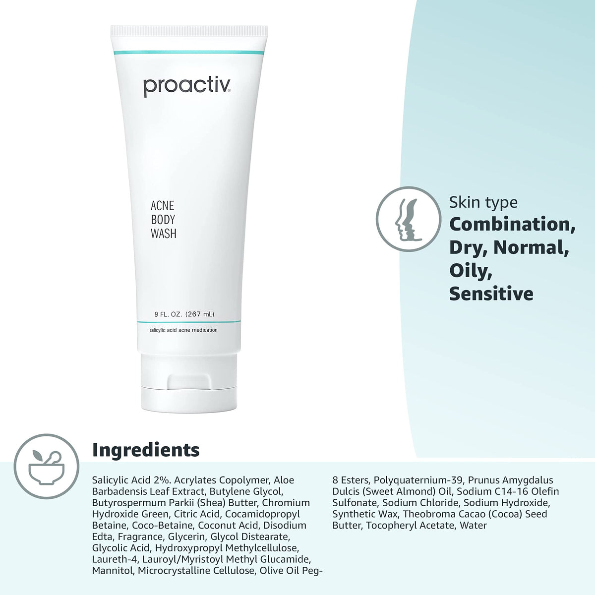 Proactiv Acne Body Wash, Gentle Body Cleanser, Unclogs Pores and Clears Body Blemishes, Salicylic Acid & Glycolic Acid Formula, Soothing Complex of Shea Butter, Vitamin E & Aloe Vera Extract, 9 Fl Oz