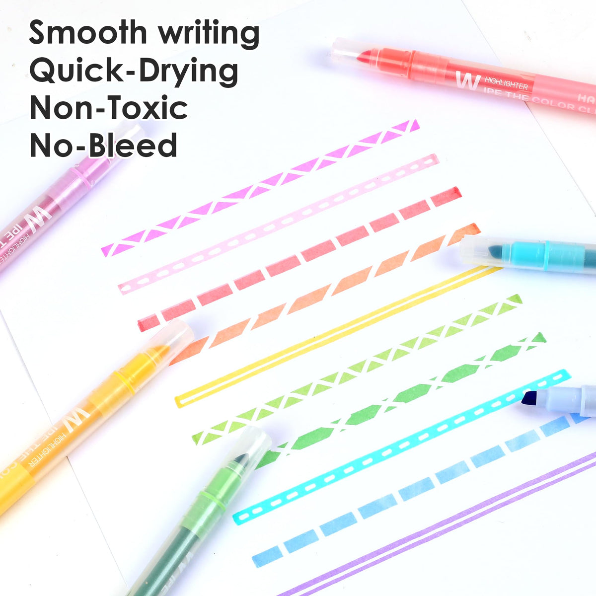 HANKU Erasable Highlighters, 10 Assorted Pastel Colors, Dual Tip Markers