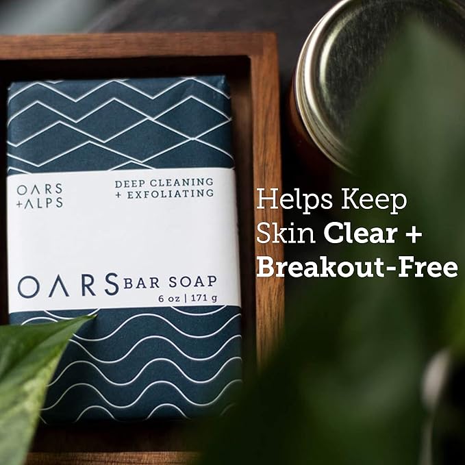 Oars + Alps Exfoliating & Moisturizing Bar Soap for Men, Deep Cleaning Soap, Clean Ingredients, All Skin Types, Blue Charcoal, 1pk