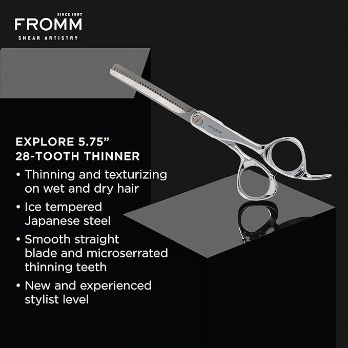 Fromm Professional Dare 5.75" Precision Slide & Point Hair Cutting Shears in Matte Black, Japanese Steel Scissors with Semi-Convex Blade for Expert Salon Stylists