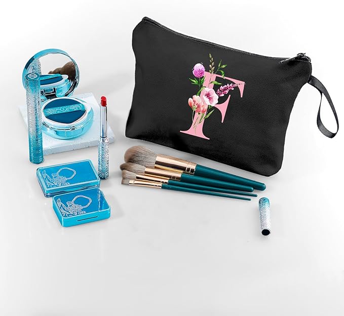 A-Z Personalized Gifts for Women, Initial Make Up Bag with Mirror, F