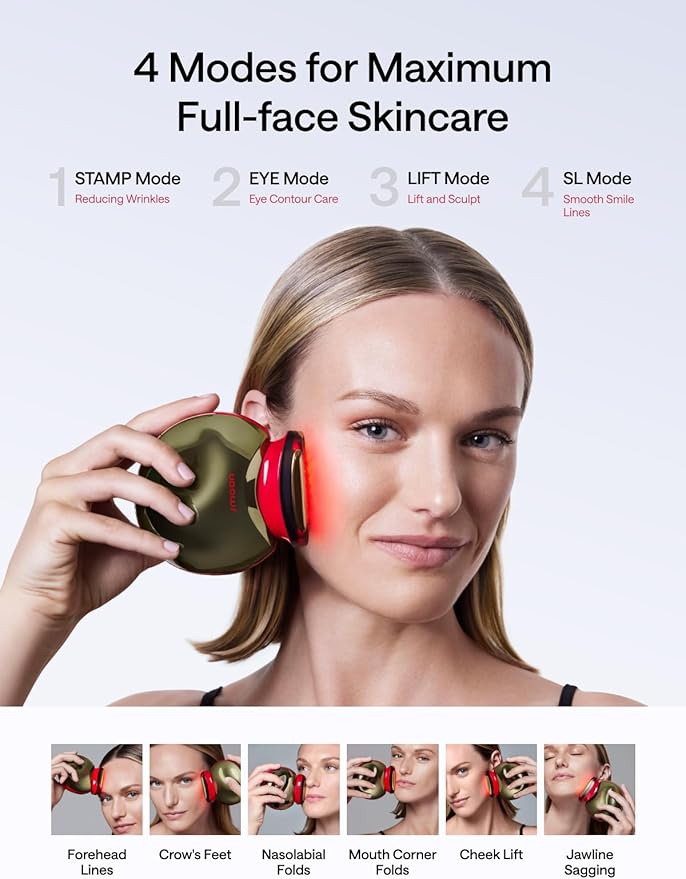 JMOON by Ulike Microcurrent Facial Device, M30U Red Light Therapy for Face, Safe Anti Aging Skin Care, 4 Modes, 5 Energy Levels for Full Face Lift and Ideal for Smile Lines, Eyes, and Forehead (Red)