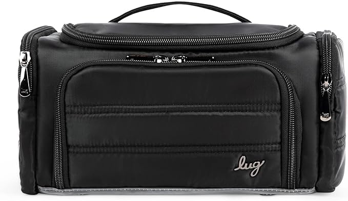 Lug Trolley Medium Cosmetic Case for Travel – Multiple Zipper Compartments, Wipeable Interior, 100% Polyester – MIDNIGHT BLACK
