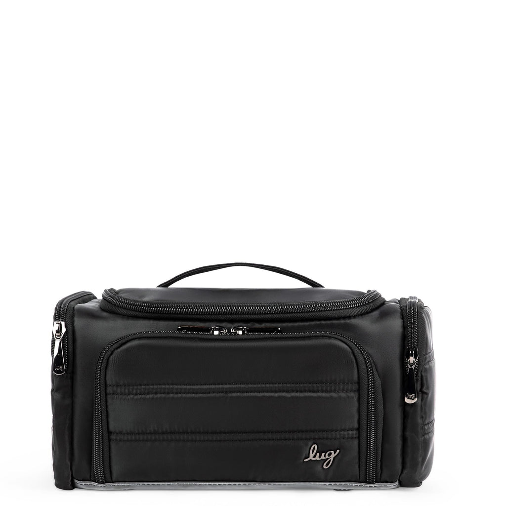 Lug Trolley Medium Cosmetic Case for Travel – Multiple Zipper Compartments, Wipeable Interior, 100% Polyester – MIDNIGHT BLACK