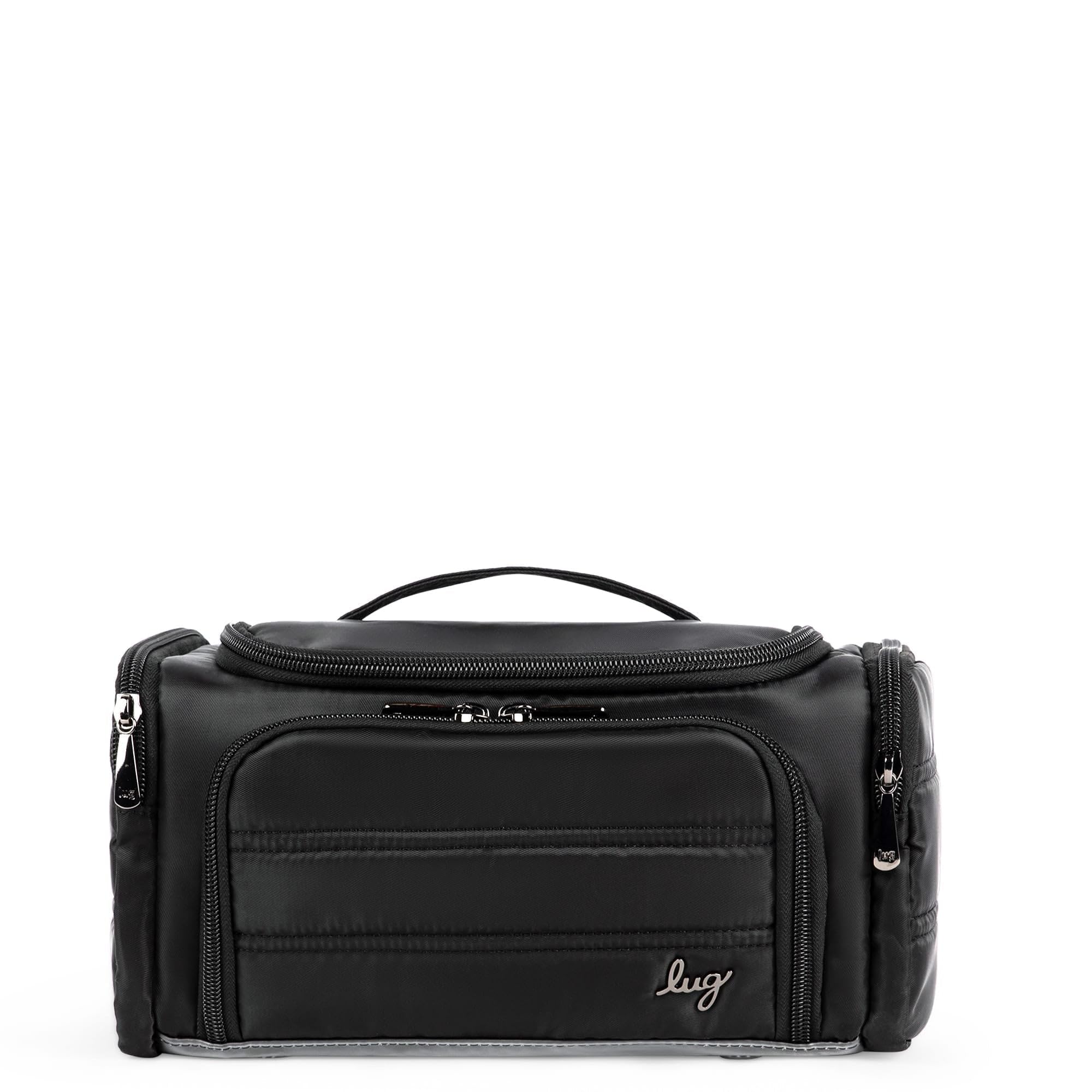 Lug Trolley Medium Cosmetic Case for Travel – Multiple Zipper Compartments, Wipeable Interior, 100% Polyester – MIDNIGHT BLACK