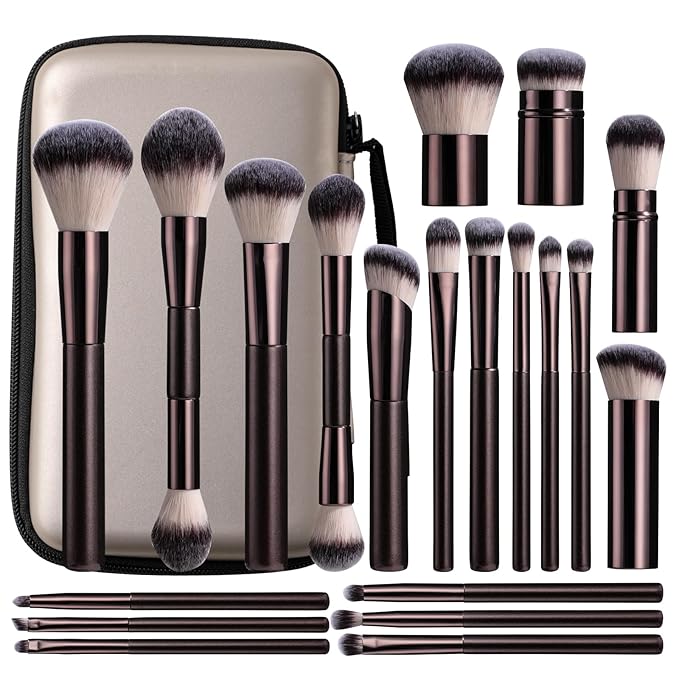 Professional Makeup Brush Set BS-MALL with Travel Case, 20PCS Synthetic Makeup Brushes for Foundation, Conce aler, Blush, Powder & Eyeshadow, Labeled Face Eye Brushes for Beginners, Makeup Artists